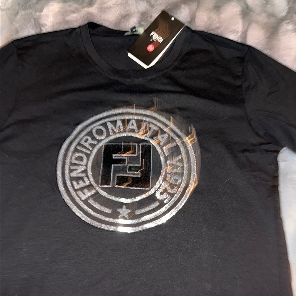 Fendi black shirt with silver sequins logo XL excellent condition